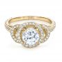 18k Yellow Gold 18k Yellow Gold Custom Diamond Halo Engagement Ring - Flat View -  1128 - Thumbnail