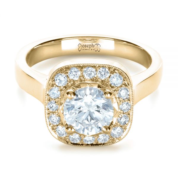 14k Yellow Gold 14k Yellow Gold Custom Diamond Halo Engagement Ring - Flat View -  1330