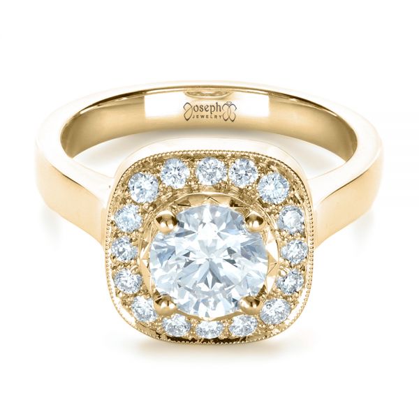 18k Yellow Gold 18k Yellow Gold Custom Diamond Halo Engagement Ring - Flat View -  1330