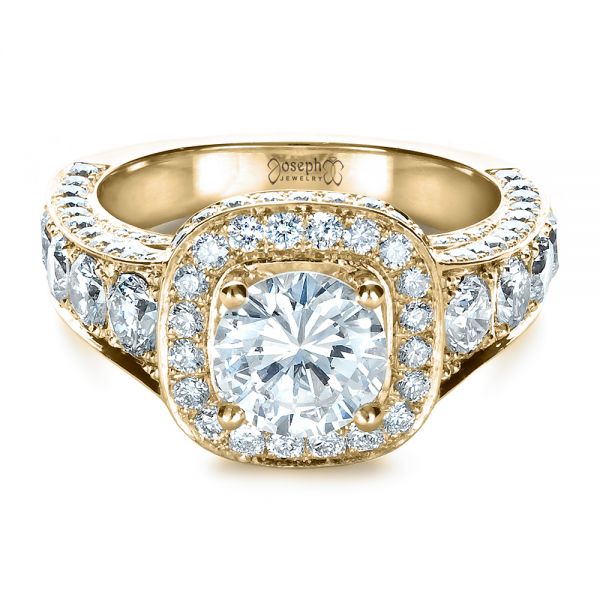 18k Yellow Gold 18k Yellow Gold Custom Diamond Halo Engagement Ring - Flat View -  1436