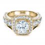 18k Yellow Gold 18k Yellow Gold Custom Diamond Halo Engagement Ring - Flat View -  1436 - Thumbnail
