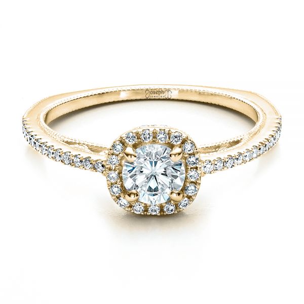 18k Yellow Gold 18k Yellow Gold Custom Diamond Halo Engagement Ring - Flat View -  1448