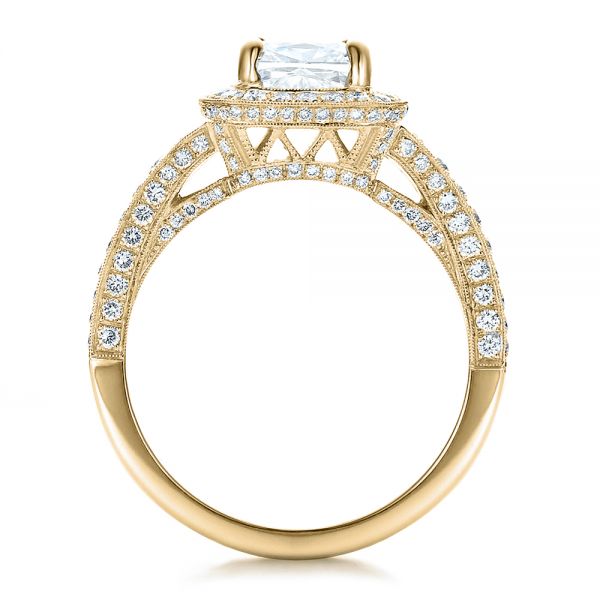 18k Yellow Gold 18k Yellow Gold Custom Diamond Halo Engagement Ring - Front View -  100098