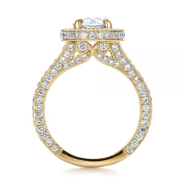 18k Yellow Gold 18k Yellow Gold Custom Diamond Halo Engagement Ring - Front View -  100644