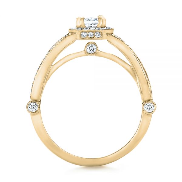 14k Yellow Gold 14k Yellow Gold Custom Diamond Halo Engagement Ring - Front View -  100651