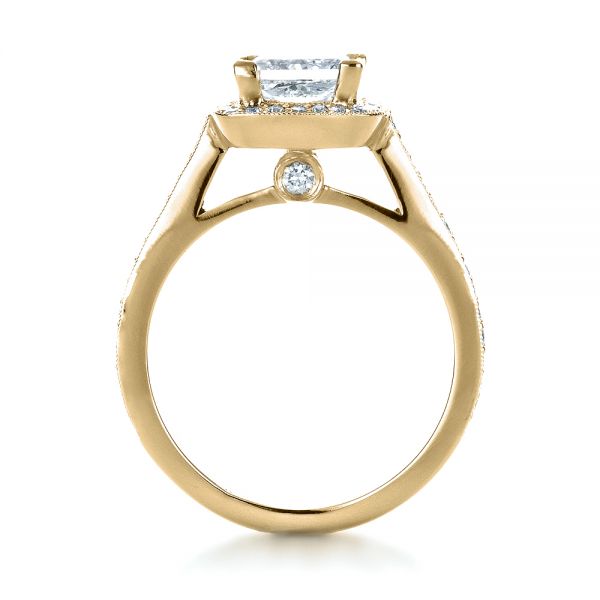 18k Yellow Gold 18k Yellow Gold Custom Diamond Halo Engagement Ring - Front View -  1435