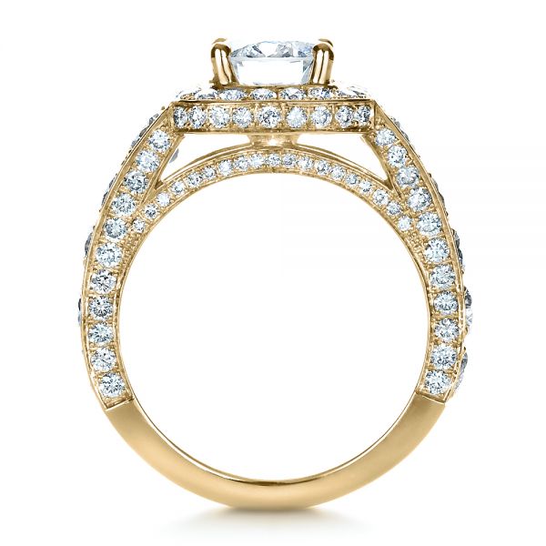 18k Yellow Gold 18k Yellow Gold Custom Diamond Halo Engagement Ring - Front View -  1436