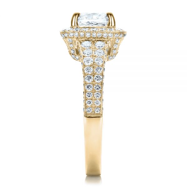 18k Yellow Gold 18k Yellow Gold Custom Diamond Halo Engagement Ring - Side View -  100098