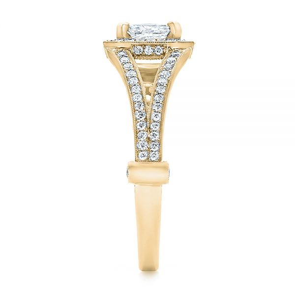 14k Yellow Gold 14k Yellow Gold Custom Diamond Halo Engagement Ring - Side View -  100651