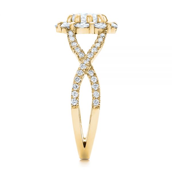 18k Yellow Gold 18k Yellow Gold Custom Diamond Halo Engagement Ring - Side View -  100874