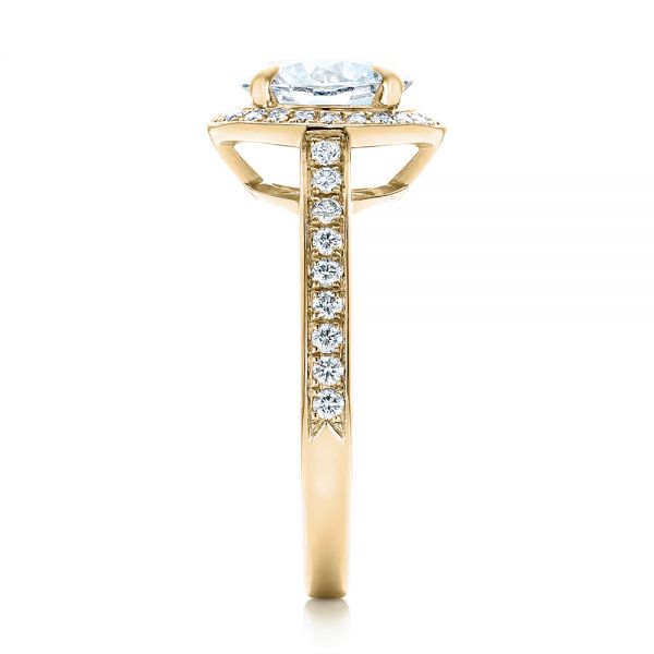 18k Yellow Gold 18k Yellow Gold Custom Diamond Halo Engagement Ring - Side View -  101726