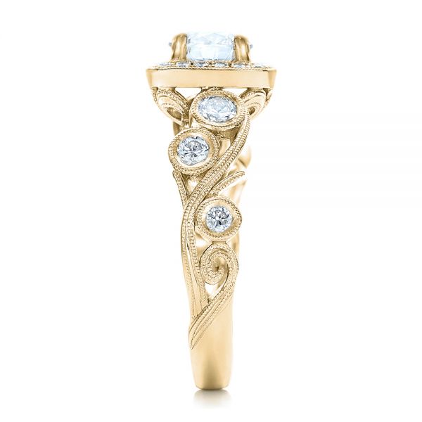 18k Yellow Gold 18k Yellow Gold Custom Diamond Halo Engagement Ring - Side View - 102021