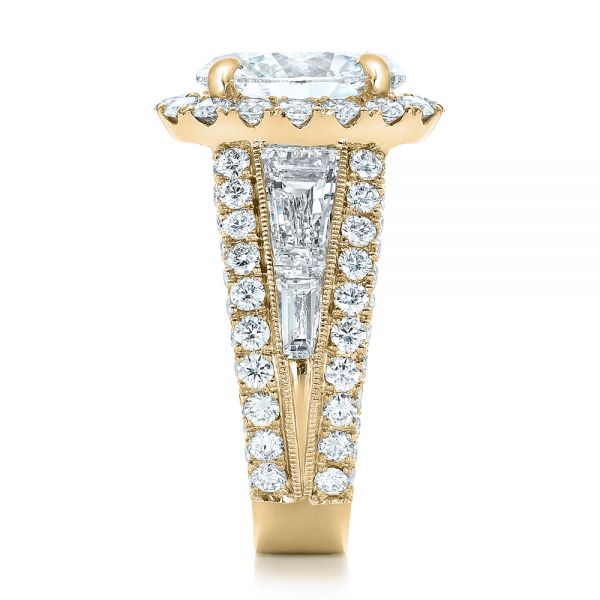 18k Yellow Gold 18k Yellow Gold Custom Diamond Halo Engagement Ring - Side View -  102156