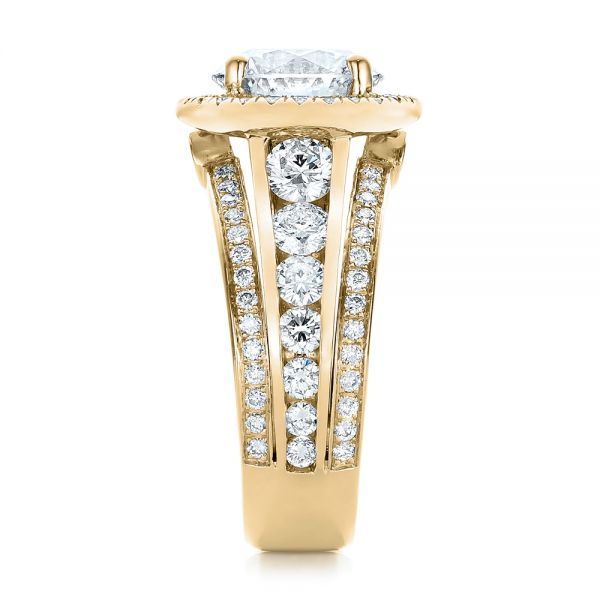 18k Yellow Gold 18k Yellow Gold Custom Diamond Halo Engagement Ring - Side View -  102158