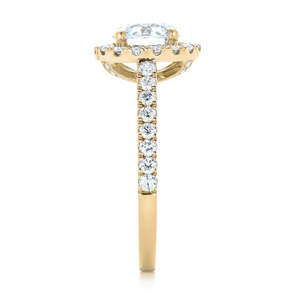 18k Yellow Gold 18k Yellow Gold Custom Diamond Halo Engagement Ring - Side View -  102260