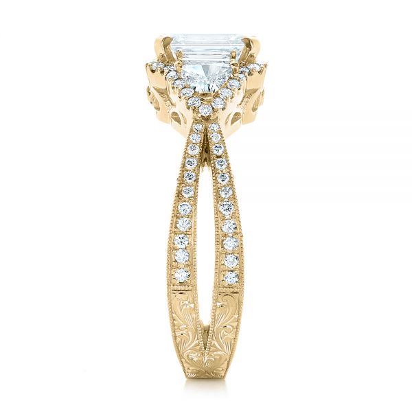 18k Yellow Gold 18k Yellow Gold Custom Diamond Halo Engagement Ring - Side View -  102263
