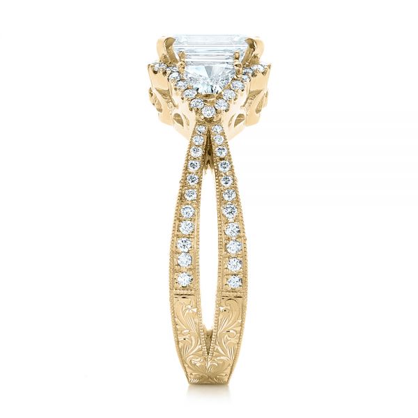 18k Yellow Gold 18k Yellow Gold Custom Diamond Halo Engagement Ring - Side View -  102263