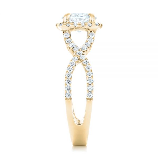 18k Yellow Gold 18k Yellow Gold Custom Diamond Halo Engagement Ring - Side View -  102748