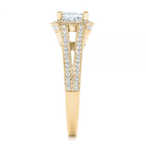 14k Yellow Gold 14k Yellow Gold Custom Diamond Halo Engagement Ring - Side View - 102809