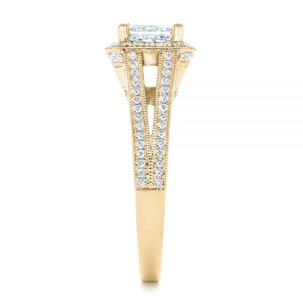 18k Yellow Gold 18k Yellow Gold Custom Diamond Halo Engagement Ring - Side View -  102809