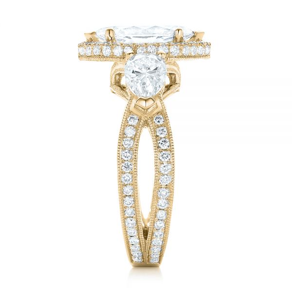 18k Yellow Gold 18k Yellow Gold Custom Diamond Halo Engagement Ring - Side View -  102873