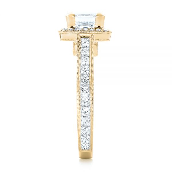 18k Yellow Gold 18k Yellow Gold Custom Diamond Halo Engagement Ring - Side View -  102882