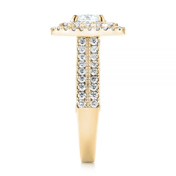 18k Yellow Gold 18k Yellow Gold Custom Diamond Halo Engagement Ring - Side View -  103223