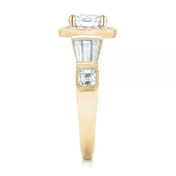 18k Yellow Gold 18k Yellow Gold Custom Diamond Halo Engagement Ring - Side View -  103436