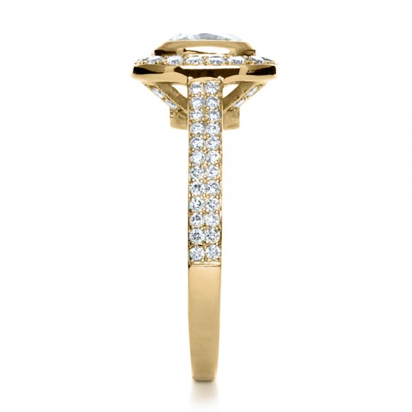 18k Yellow Gold 18k Yellow Gold Custom Diamond Halo Engagement Ring - Side View -  1116