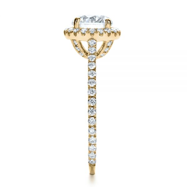 18k Yellow Gold 18k Yellow Gold Custom Diamond Halo Engagement Ring - Side View -  1123