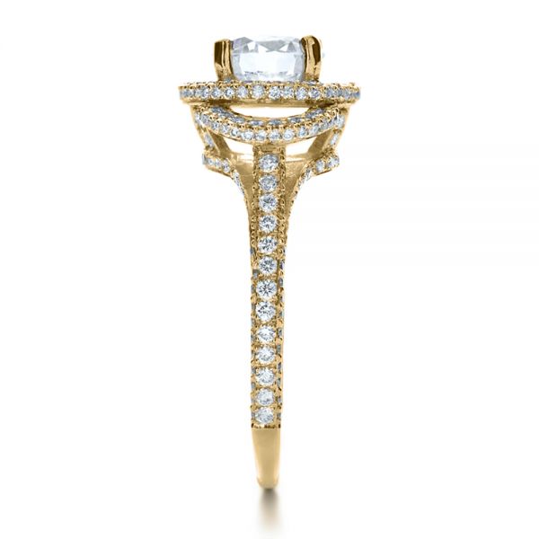 18k Yellow Gold 18k Yellow Gold Custom Diamond Halo Engagement Ring - Side View -  1128
