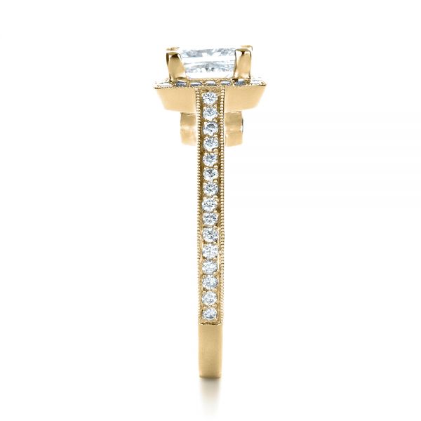 18k Yellow Gold 18k Yellow Gold Custom Diamond Halo Engagement Ring - Side View -  1435
