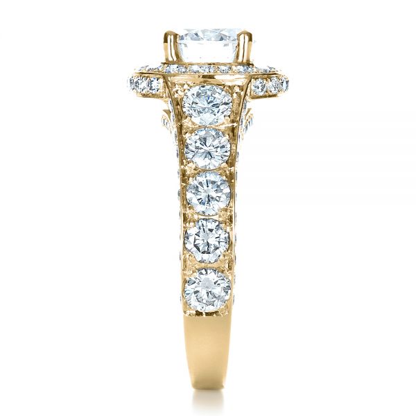 18k Yellow Gold 18k Yellow Gold Custom Diamond Halo Engagement Ring - Side View -  1436