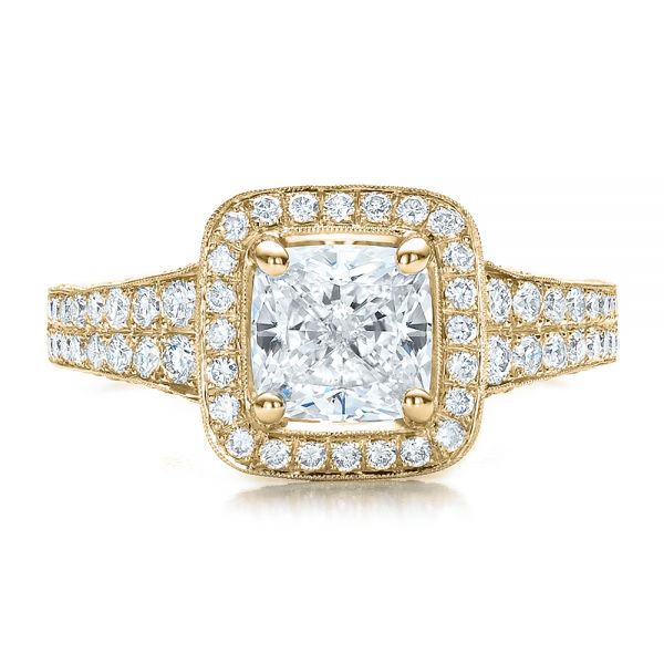 14k Yellow Gold 14k Yellow Gold Custom Diamond Halo Engagement Ring - Top View -  100098