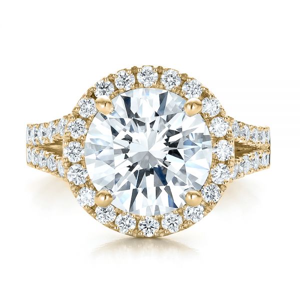 18k Yellow Gold 18k Yellow Gold Custom Diamond Halo Engagement Ring - Top View -  100484