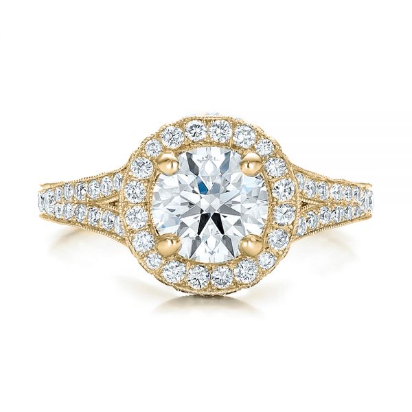 14k Yellow Gold 14k Yellow Gold Custom Diamond Halo Engagement Ring - Top View -  100644
