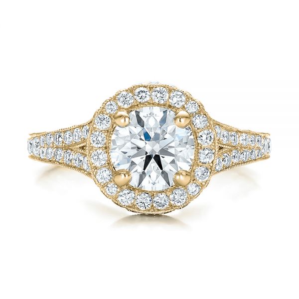 18k Yellow Gold 18k Yellow Gold Custom Diamond Halo Engagement Ring - Top View - 100644