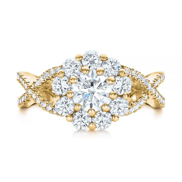 18k Yellow Gold 18k Yellow Gold Custom Diamond Halo Engagement Ring - Top View -  100874