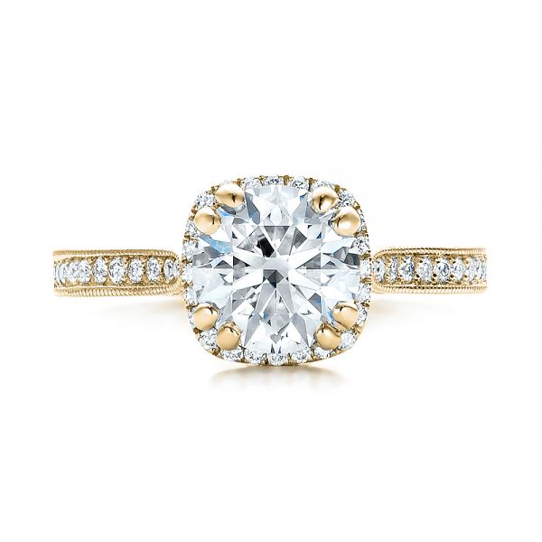 18k Yellow Gold 18k Yellow Gold Custom Diamond Halo Engagement Ring - Top View - 101183
