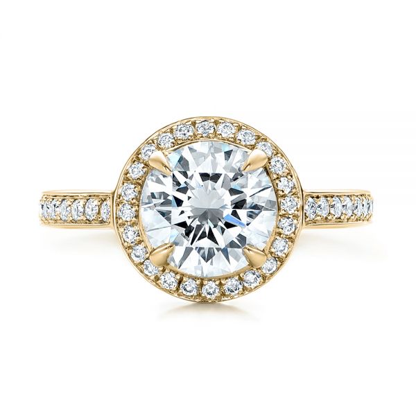 18k Yellow Gold 18k Yellow Gold Custom Diamond Halo Engagement Ring - Top View -  101726
