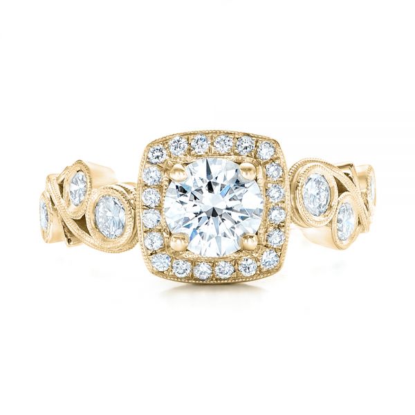 14k Yellow Gold 14k Yellow Gold Custom Diamond Halo Engagement Ring - Top View -  102021