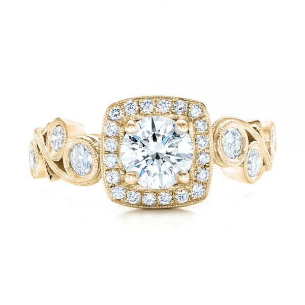 18k Yellow Gold 18k Yellow Gold Custom Diamond Halo Engagement Ring - Top View - 102021