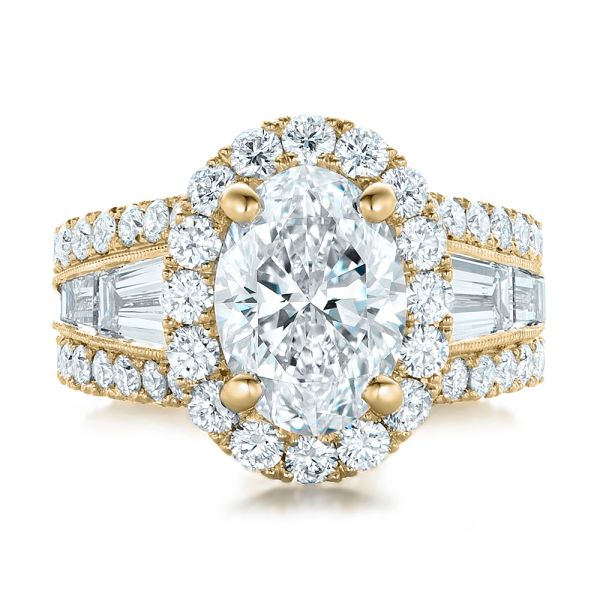 18k Yellow Gold 18k Yellow Gold Custom Diamond Halo Engagement Ring - Top View -  102156