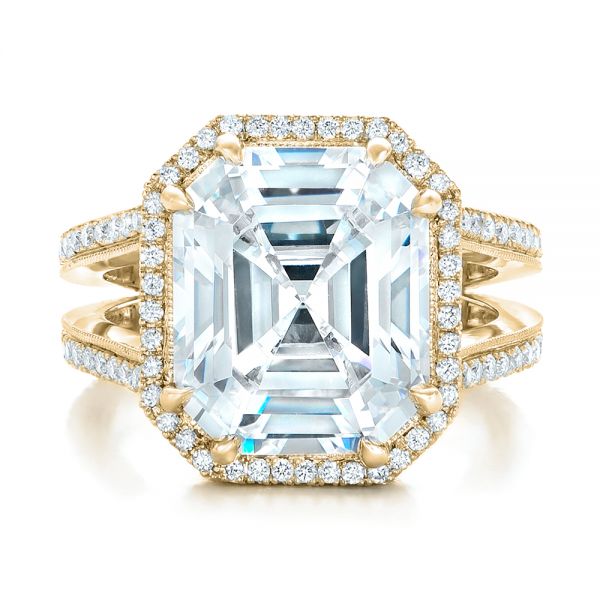 18k Yellow Gold 18k Yellow Gold Custom Diamond Halo Engagement Ring - Top View -  102368
