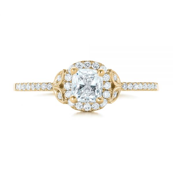 14k Yellow Gold 14k Yellow Gold Custom Diamond Halo Engagement Ring - Top View - 102420