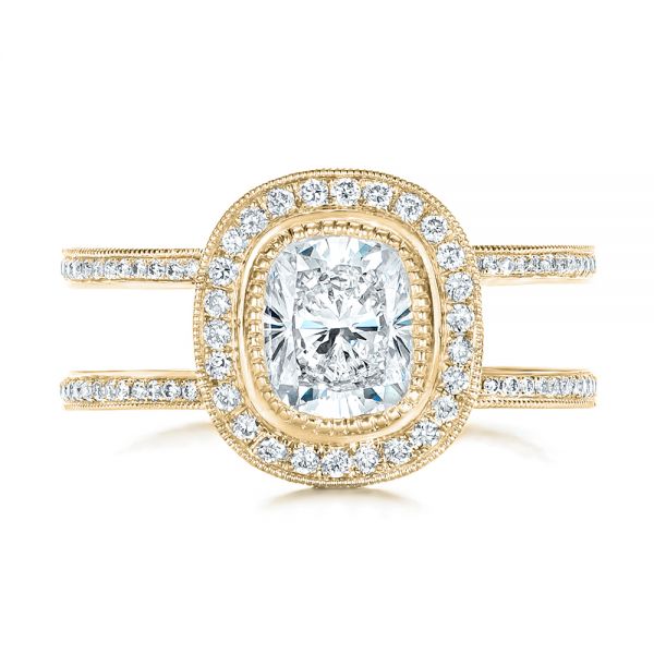18k Yellow Gold 18k Yellow Gold Custom Diamond Halo Engagement Ring - Top View -  102542