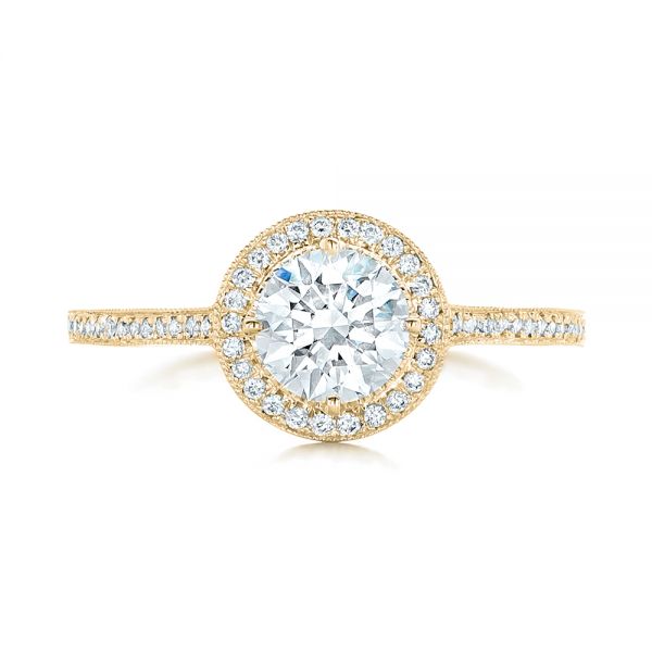 18k Yellow Gold 18k Yellow Gold Custom Diamond Halo Engagement Ring - Top View -  102692