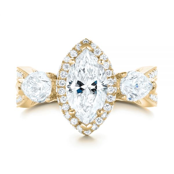 14k Yellow Gold 14k Yellow Gold Custom Diamond Halo Engagement Ring - Top View -  102873