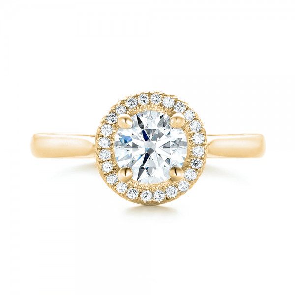18k Yellow Gold 18k Yellow Gold Custom Diamond Halo Engagement Ring - Top View -  103002