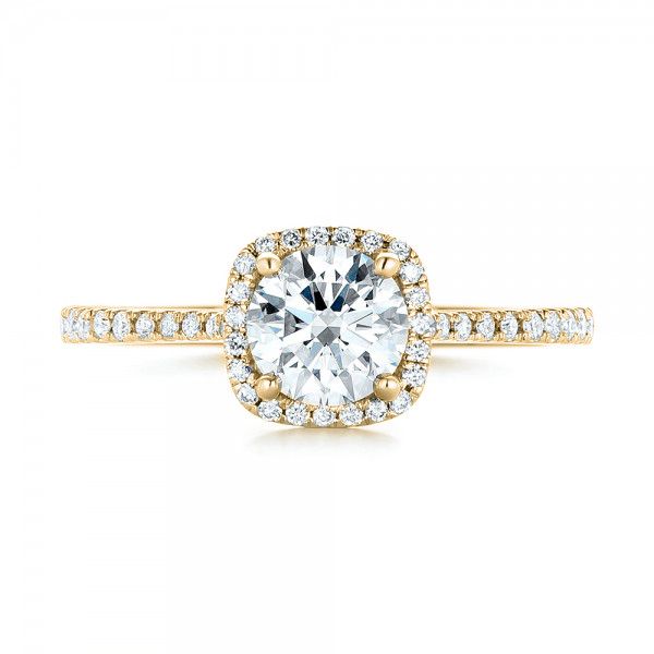 18k Yellow Gold 18k Yellow Gold Custom Diamond Halo Engagement Ring - Top View -  103037